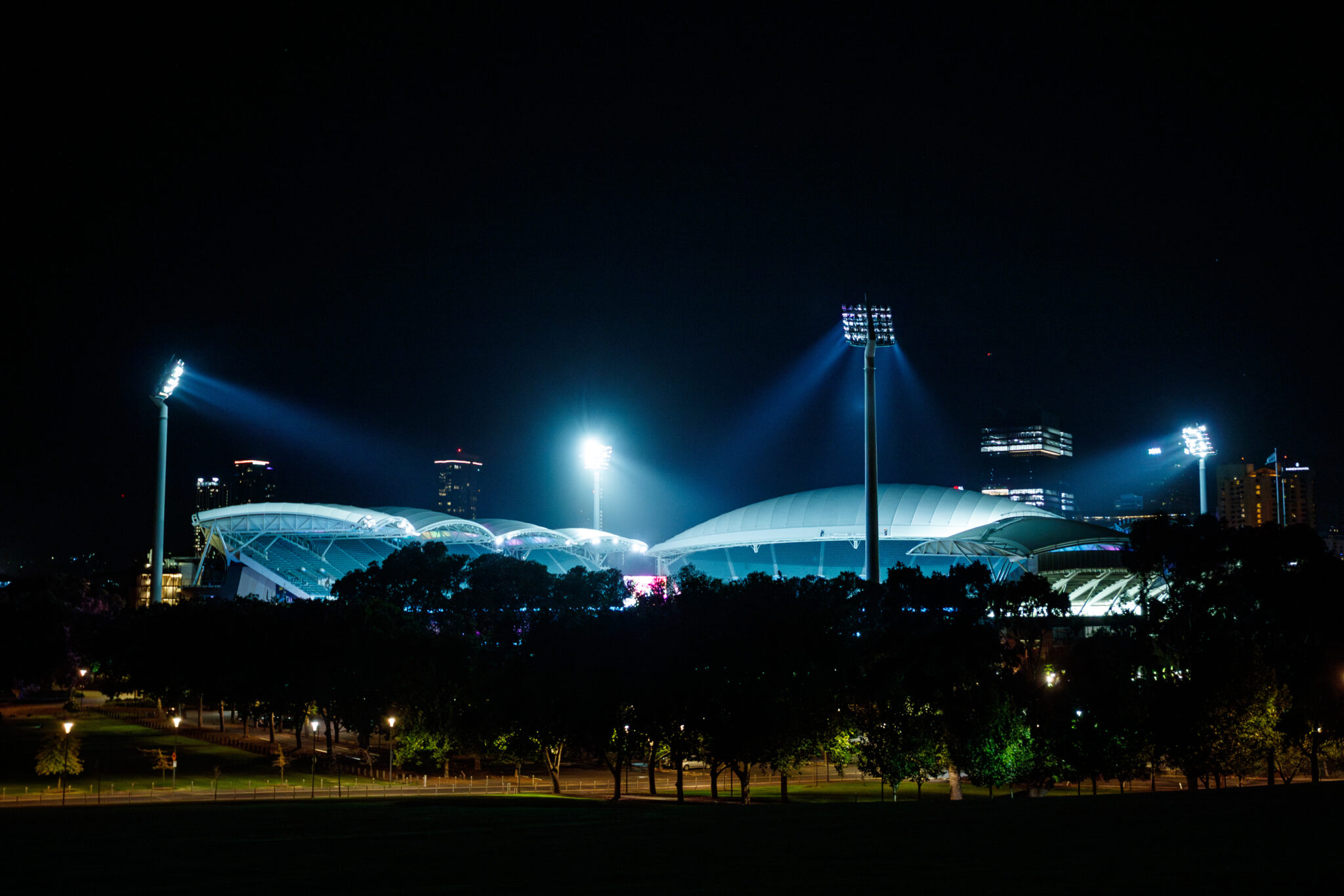 Adelaide Oval switches on multi-million-dollar LED tower lighting upgrade